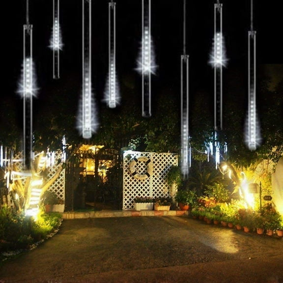 LINLIN 2pack Falling Raindrop Light, Waterproof Christmas String Lights 8 Tubes LED Meteor Shower Rain Lights 192LEDs Fairy Lights for Xmas Tree Garden Party Decor