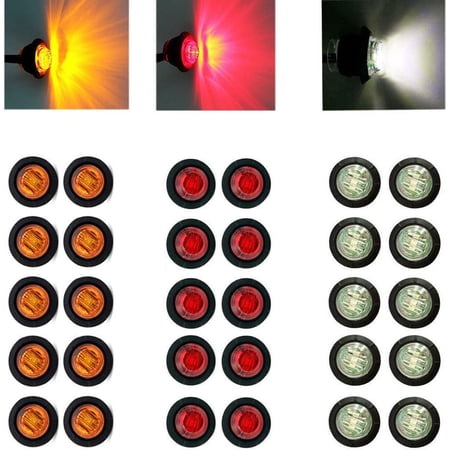 LINLIN 3/4" Round LED Front Rear Side Marker Indicators Light Waterproof Bullet Clearance Marker Light 12V for Car Truck (Pakc of 10)