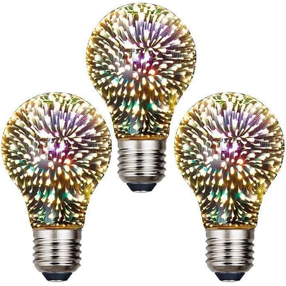 LINLIN 3 Pcs 3D Fireworks Decorative Light Bulb, E27 Base, 4W, AC85-220V, Shiny Decor for Home, Bedroom, Party