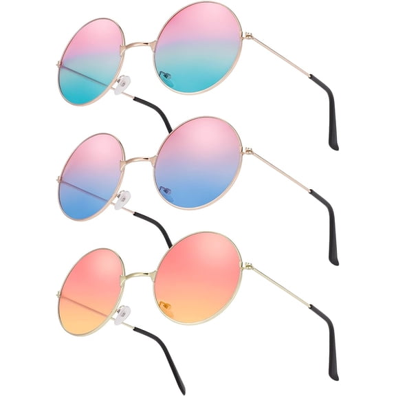 LINLIN 3 Pcs Hippy Specs Sunglasses, Round Rave Glasses Retro Novelty Festival Sunglasses 60's Style Glasses Circle Glasses Fancy Dress Costume Accessories
