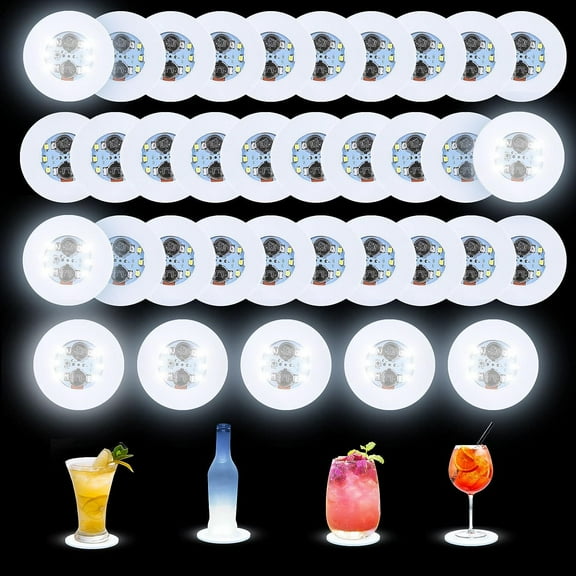 LINLIN 35 Pack LED Coaster, LED Stickers Light Up Bar Drinking Coasters Tunnel Bottle Lighting Up Flash Cup Mat for Beer Wine Glass Beverage Mat Home Flashing Shots Light for Party, Wedding, Bar