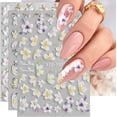 thumbnail image 1 of LINLIN 3D Embossed Spring Flower Nail Art Stickers Decals 5D Self-Adhesive White Floral Cherry Blossoms Nail Supplies Nail Art Design Decoration Accessories 4 Sheets, 1 of 7
