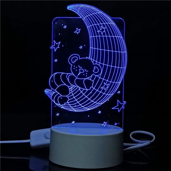 LINLIN 3D Night Light, Blue LED Night Light USB Powered LED Lights Desk Table LED Bedside Lamp for Kids Nightlight for Home Decoration