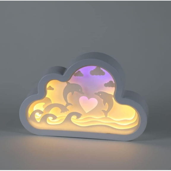 LINLIN 3D Papercut Light Boxes, Paper Carving Night Light Cloud Shadow Box LED Night Lamp for Kids Bedroom Battery USB Operated