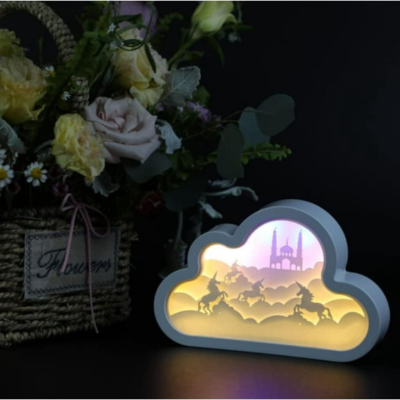 LINLIN 3D Papercut Light Boxes, Paper Carving Night Light Cloud Shadow Box LED Night Lamp for Kids Bedroom Battery USB Operated