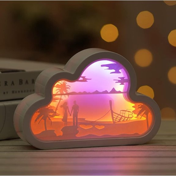 LINLIN 3D Papercut Light Boxes, Paper Carving Night Light Cloud Shadow Box LED Night Lamp for Kids Bedroom Battery USB Operated