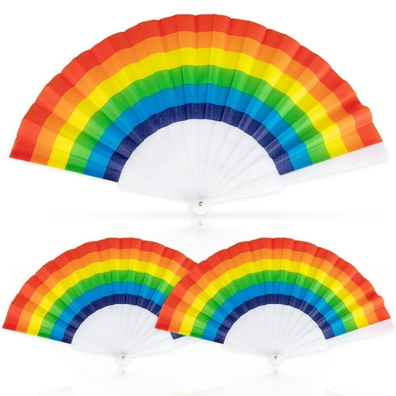 LINLIN 3Pack Rainbow Folding Fans, Gay Pride Handheld Foldable Fans Pride Month Accessories Summer Stuff Colorful Decoration for Parade Event Performance Festival Party