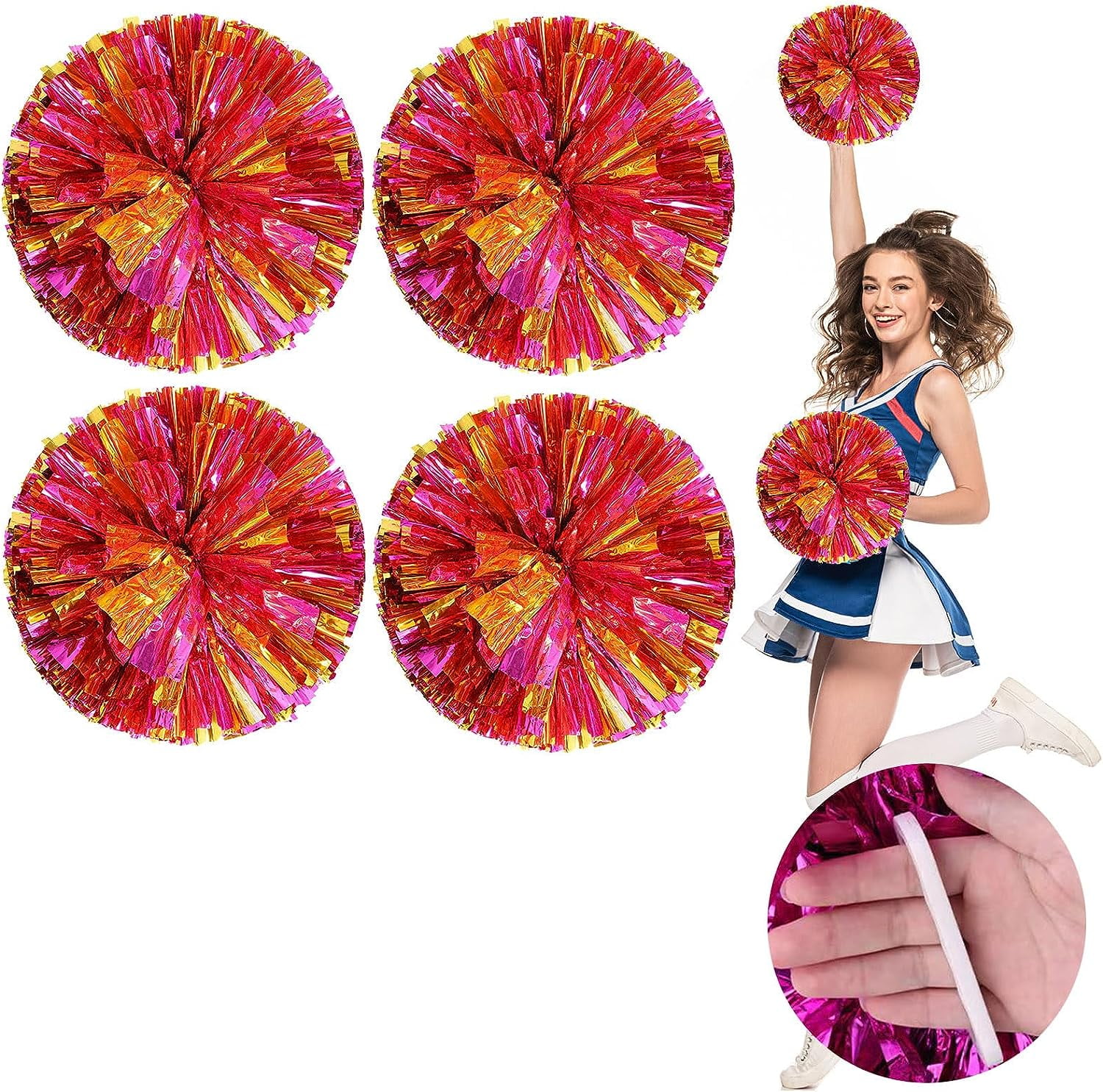 LINLIN 4 PCS Metallic Cheerleading Pom Pom for Team Spirit Sports Dance Cheering Kids Adults