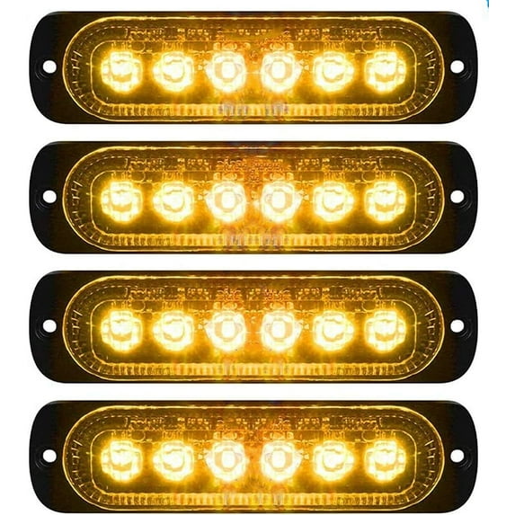 LINLIN 4 Pack 6LED Emergenty Warning Lights,LED Safety Emergency Flashing Lights 12-24V Amber Strobe Hazard Warning Light Waterproof