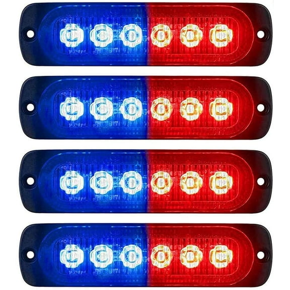 LINLIN 4 Pack 6LED Emergenty Warning Lights,LED Safety Emergency Flashing Lights 12-24V Amber Strobe Hazard Warning Light Waterproof