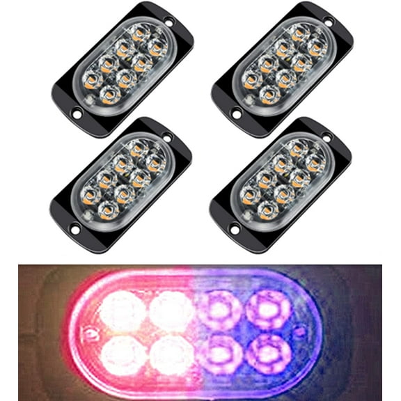 LINLIN 4 Pack 8 LED Emergenty Warning Lights,LED Safety Emergency Flashing Lights 12-24V Amber Strobe Hazard Warning Light Waterproof
