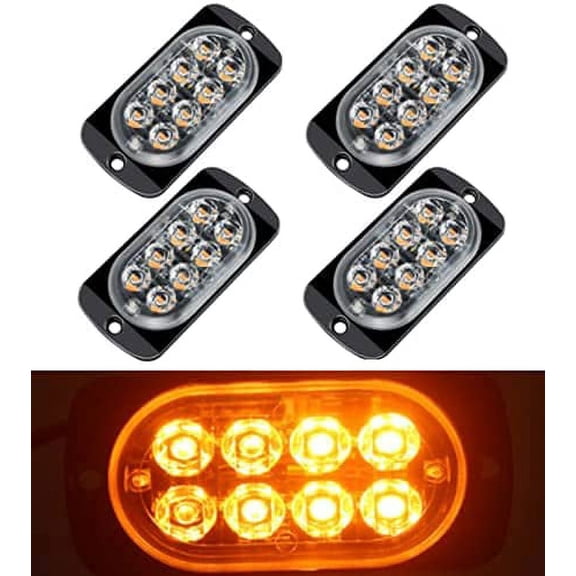 LINLIN 4 Pack 8 LED Emergenty Warning Lights,LED Safety Emergency Flashing Lights 12-24V Amber Strobe Hazard Warning Light Waterproof