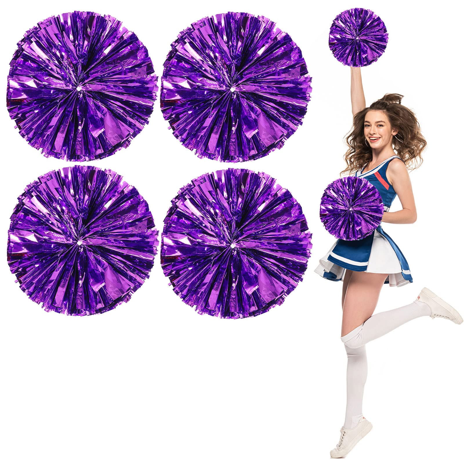 LINLIN 4 Pack Cheerleading Pom Poms,Metallic Cheering Squad Pompoms for Team Sports Football Dance Cheering Kids Adults