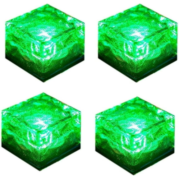 LINLIN 4 Pack Solar Glass Brick Lights, Ice Cube Lights Solar Landscape Light Buried LED Frost Glass Path Lights for Garden, Outdoor Decoration Waterproof