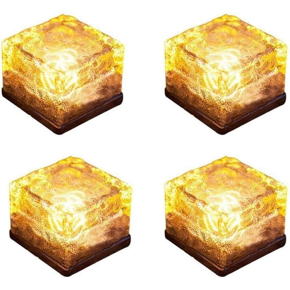 LINLIN 4 Pack Solar Glass Brick Lights, Ice Cube Lights Solar Landscape Light Buried LED Frost Glass Path Lights for Garden, Outdoor Decoration Waterproof