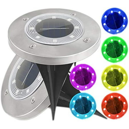 LINLIN 4 Pack Solar Ground Garden Lights,Waterproof 8LED Color Changing Solar In-Ground Disk Lights Outdoor Solar Landscape Security Warning Lighting for Yard Deck Lawn Patio Pathway Walkway