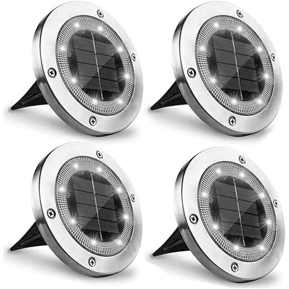 LINLIN 4 Pack Solar Ground Garden Lights,Waterproof 8LED Color Changing Solar In-Ground Disk Lights Outdoor Solar Landscape Security Warning Lighting for Yard Deck Lawn Patio Pathway Walkway