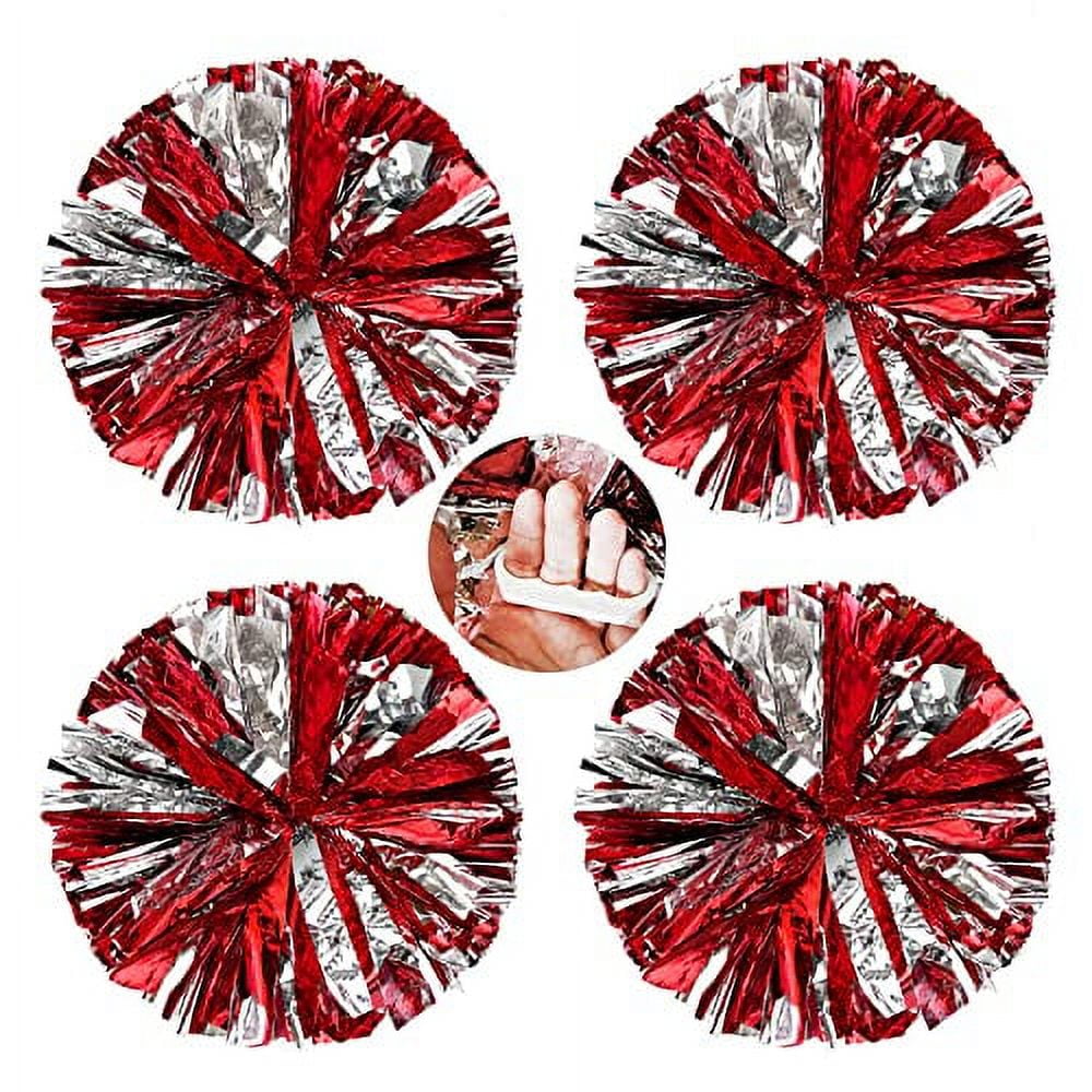 LINLIN 4 Packs Cheerleading Pom Poms with Finger-friendly Ring, Bright Metallic Cheerleader Pompoms, Premium Cheering Squad Hand Flowers for Sports Game Dance Dress Party