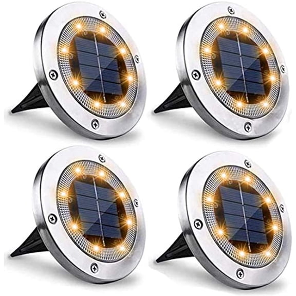 LINLIN 4Pack 8LED Solar Ground Garden Lights, Waterproof Solar In-Ground Disk Lights Outdoor Solar Landscape Security Warning Lighting for Yard Deck Lawn Patio Pathway Walkway