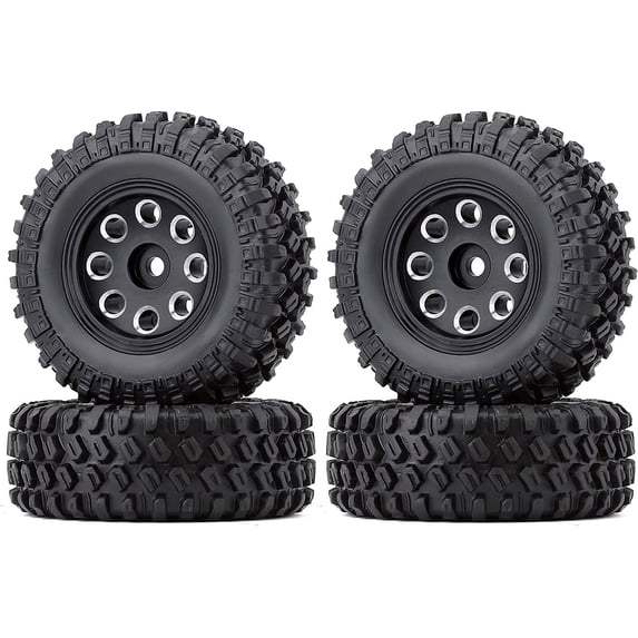 LINLIN 4Pcs 1.0 Micro Metal Beadlock Wheel Hub Rims Rubber Tires for 1/24 Axial SCX24 90081 AXI00001 AXI00002 Deadbolt RC Crawler Car Upgrade Parts