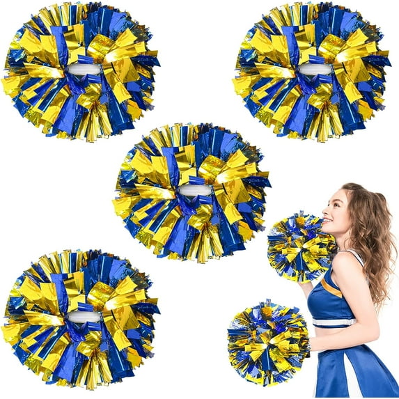 LINLIN 4Pcs Metallic Cheerleading Pom Poms, Cheerleader PomPoms with Baton Handle, Cheering Squad Pompoms for Kids Adults School Dance Sports Team Spirit Cheering