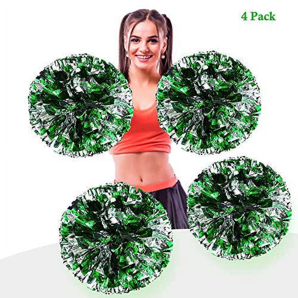 LINLIN 4Pcs Metallic Foil Cheerleading Pom Poms, Premium Cheerleader Pompoms Kit, Cheering Hand Flowers for Sports Cheers Ball Game Dance Fancy Dress Night Party - 6 Inches