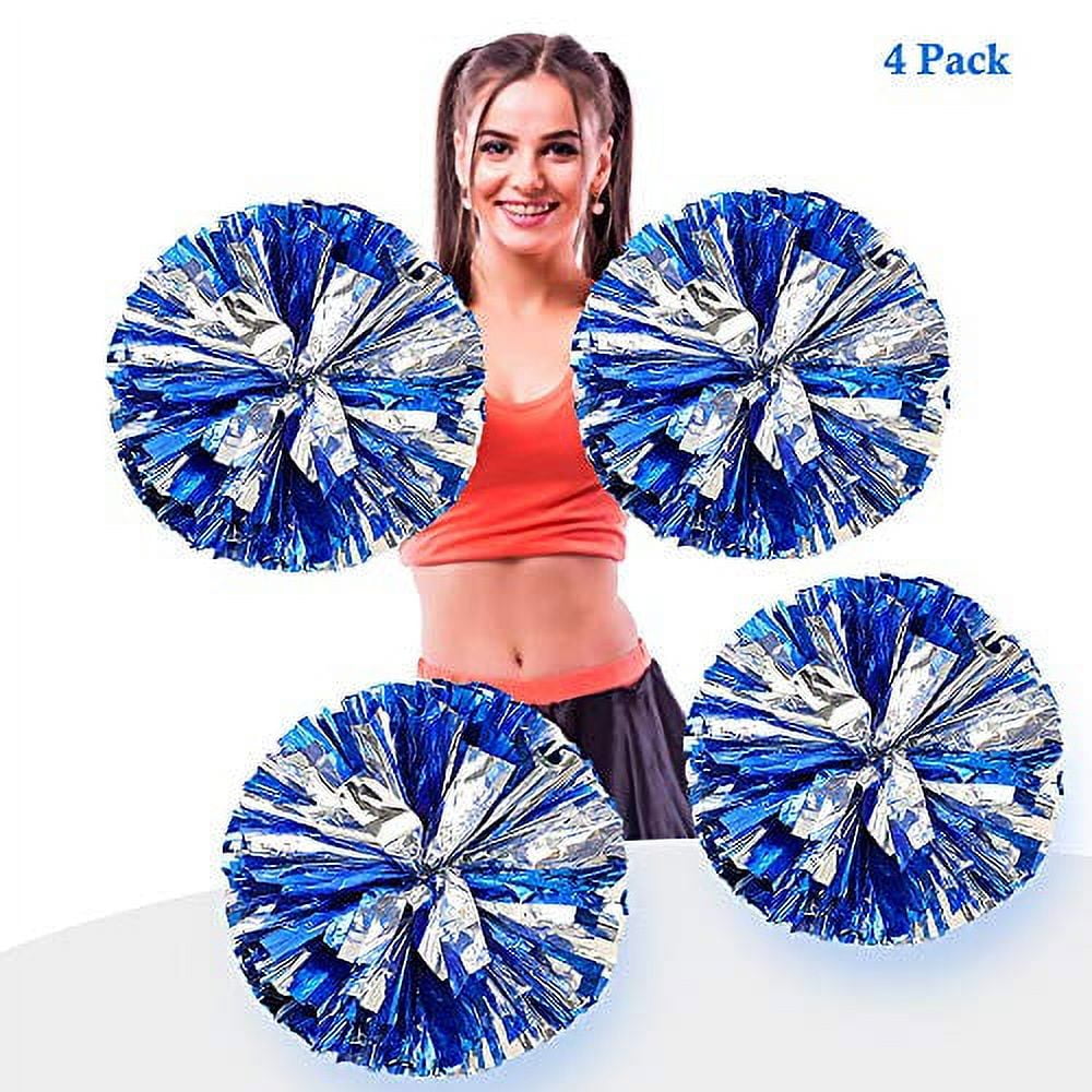 LINLIN 4Pcs Metallic Foil Cheerleading Pom Poms, Premium Cheerleader Pompoms Kit, Cheering Hand Flowers for Sports Cheers Ball Game Dance Fancy Dress Night Party - 6 Inches