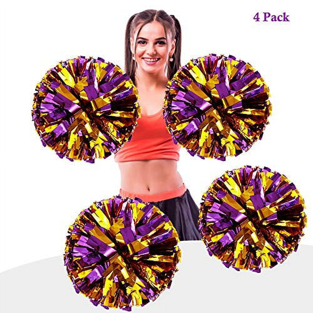 LINLIN 4Pcs Metallic Foil Cheerleading Pom Poms, Premium Cheerleader Pompoms Kit, Cheering Hand Flowers for Sports Cheers Ball Game Dance Fancy Dress Night Party - 6 Inches