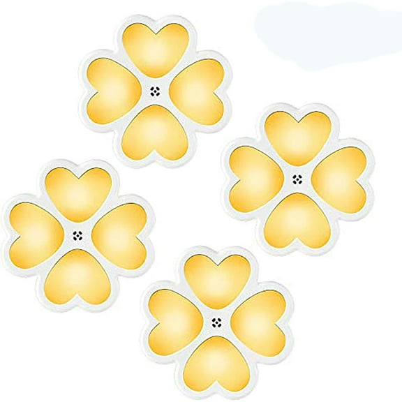 LINLIN 4pcs LED Night Light, Photocell Sensor Light Warm White Night Lights,Dusk-to-Dawn Sensor,Closet Lights,Stair Lights,Safe Lights for Hallway,Bathroom,Bedroom,Kitchen (Four-Leaf)