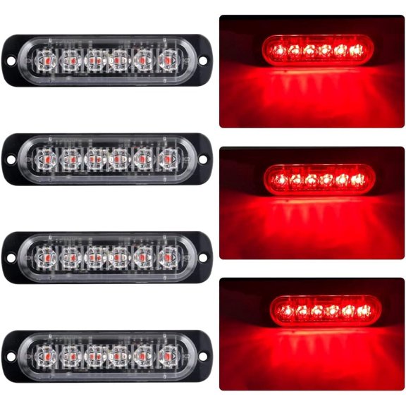 LINLIN 4pcs Ultra Thin 6LED Emergency Warning Lights Hazard Flashing Strobe Light Side Warning Light Beacon Light Universal for 12-24V Truck Trailer Caravan Camper Motorcycle Van