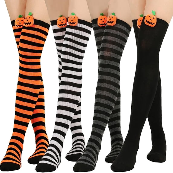LINLIN 5 Pairs Womens Knee High Socks stretchy striped Stocking Thigh High Socks