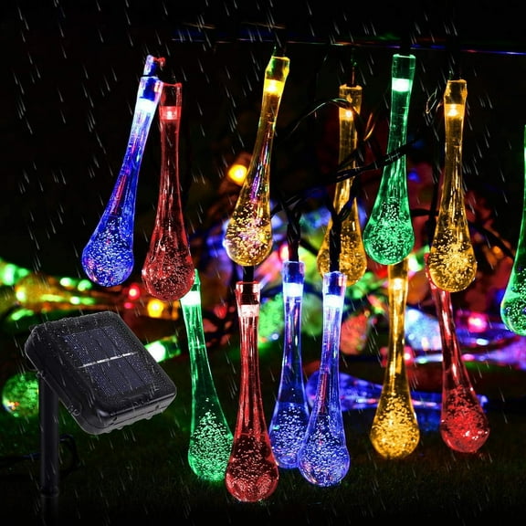 LINLIN 50 LED Multi Color Solar String Lights Outdoor Garden String Fairy Lights Solar Powered 5M Waterproof Crystal Raindrop Decorative Lights for Garden, Terrace, Patio, Fence, Christmas, Parties