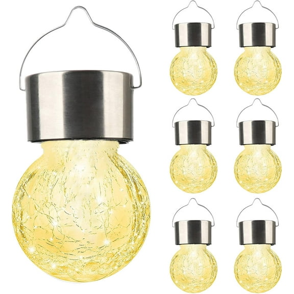 LINLIN 6 Pack Hanging Solar Light Outdoor, 3 Color Solar Powered Decorative Crackle Glass Ball Light, Waterproof Tree Hanging Outdoor Globe Lantern with Handle for Garden Yard Patio Path Party Decor