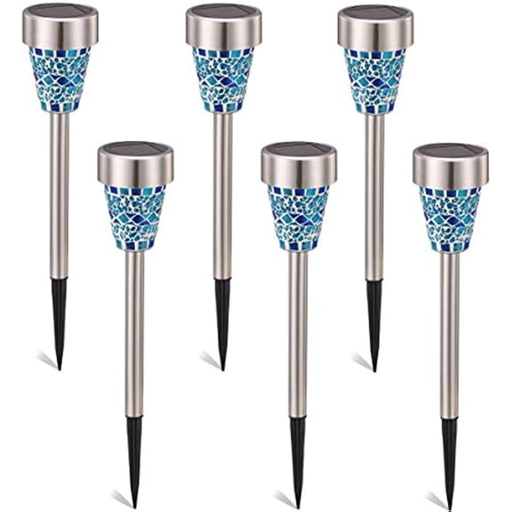 LINLIN 6-Pack Solar Mosaic Border Lawn Garden Lights, LED Mosaic Stake Lights Pathway Landscape Lighting for Patio Walkway Driveway Outdoor Christmas Garden Home Decoration