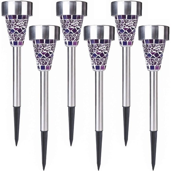 LINLIN 6-Pack Solar Mosaic Border Lawn Garden Lights, LED Mosaic Stake Lights Pathway Landscape Lighting for Patio Walkway Driveway Outdoor Christmas Garden Home Decoration