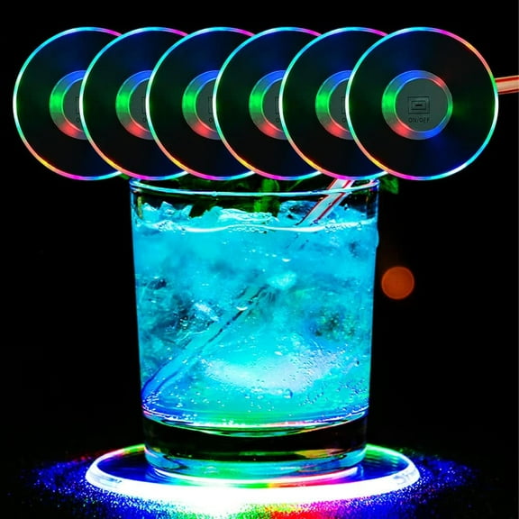 LINLIN 6pcs LED Coasters, Light Up Coasters for Drinks, Colour Changing LED Drinks Coasters, Acrylic Beer Coasters Cocktail Coasters for Parties Weddings Bar Home Pub