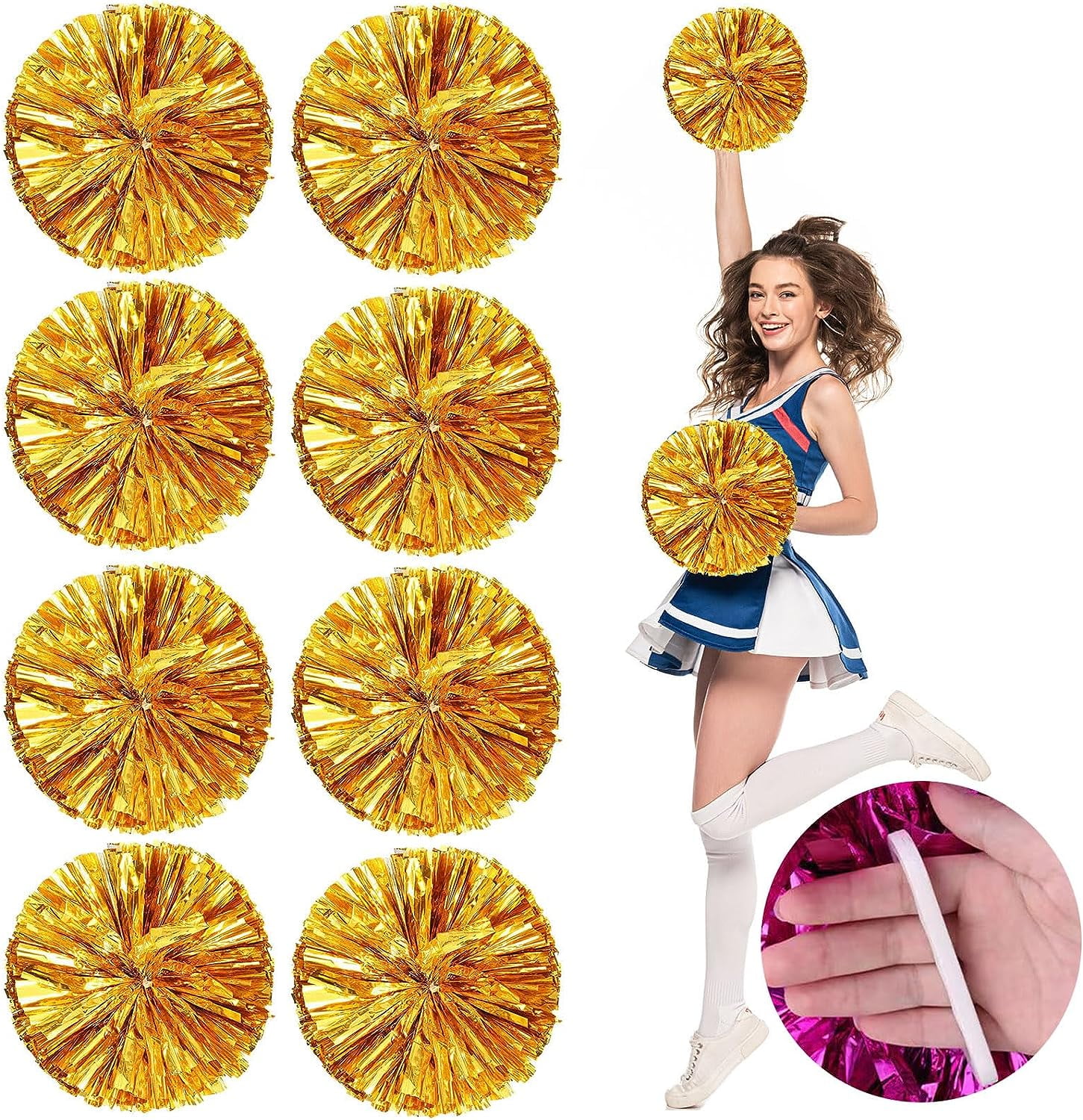 LINLIN 8 PCS Metallic Cheerleading Pom Pom for Team Spirit Sports Dance Cheering Kids Adults