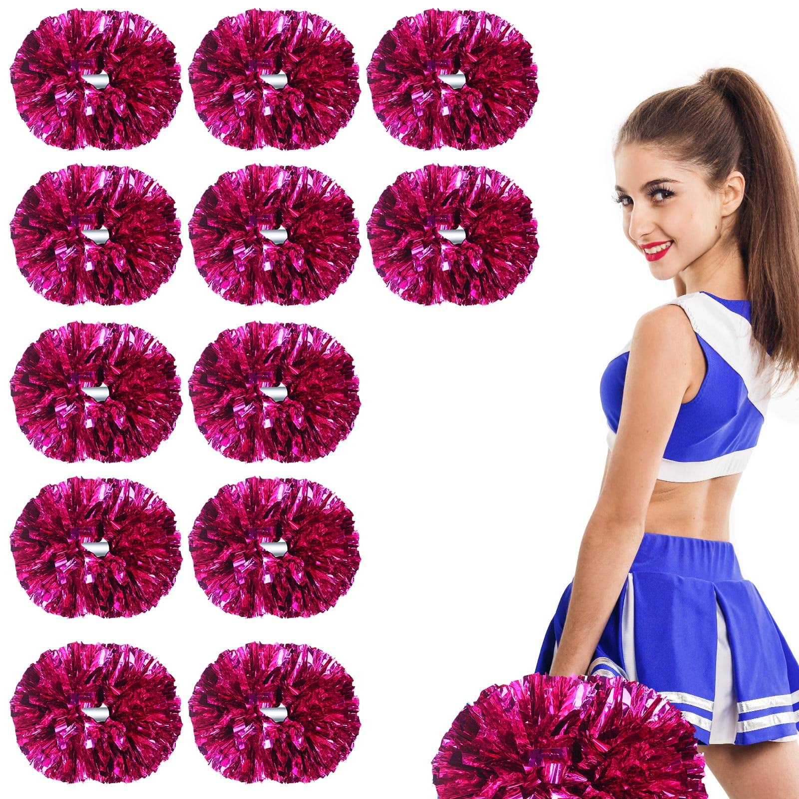 LINLIN 8 Pack Cheerleading Pom Poms with Plastic Handle ,Metallic Cheering Squad Pompoms for Team Sports Football Dance Cheering Kids Adults