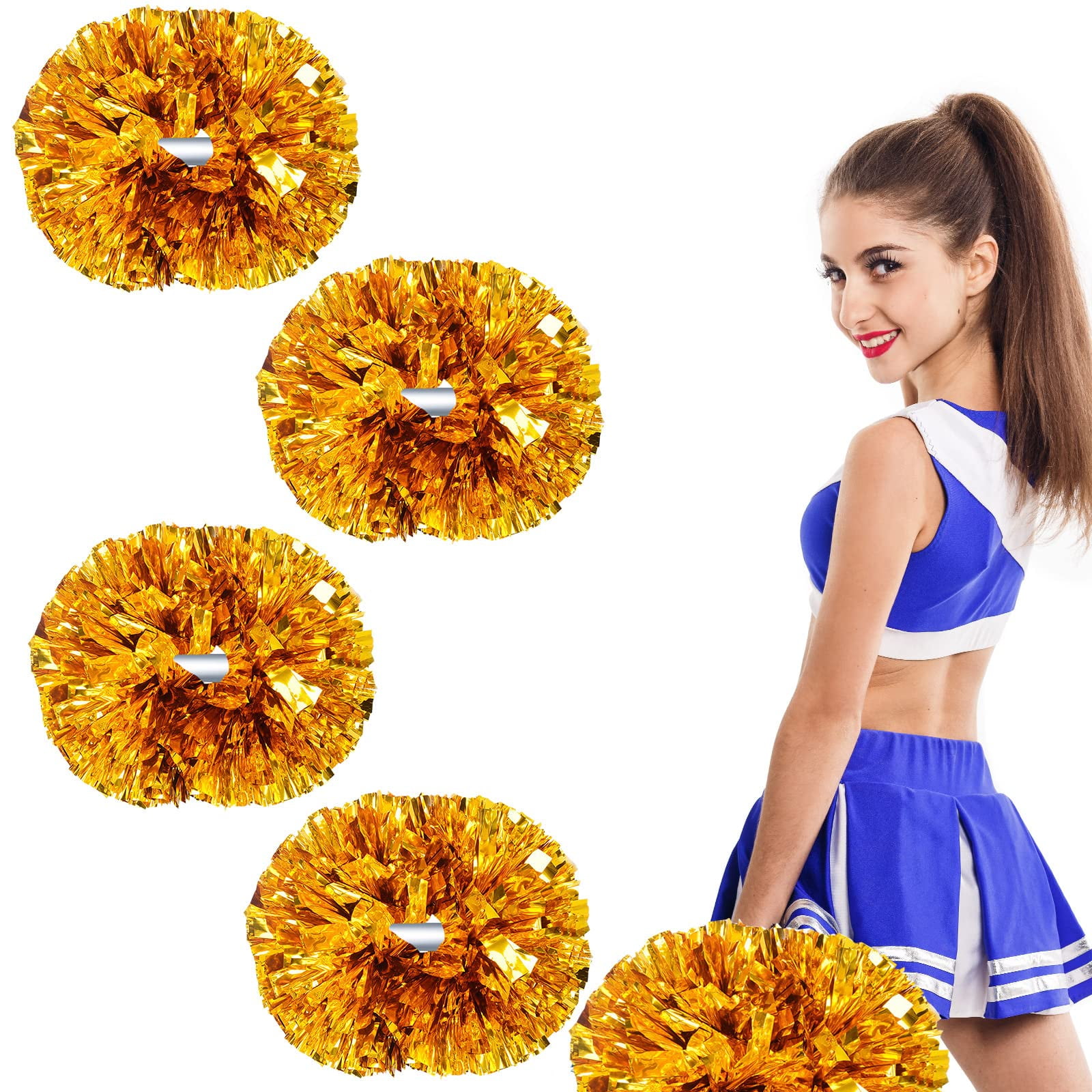 LINLIN 8 Pack Cheerleading Pom Poms with Plastic Handle ,Metallic Cheering Squad Pompoms for Team Sports Football Dance Cheering Kids Adults