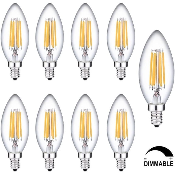 LINLIN 9 Pack Dimmable LED Candle Bulbs, C35 E12 6W Vintage Edison LED Filament Bulb Clear Glass 2700K Warm White,60W Equivalent,LED Light Bulbs Chandelier Decorative Light Bulb