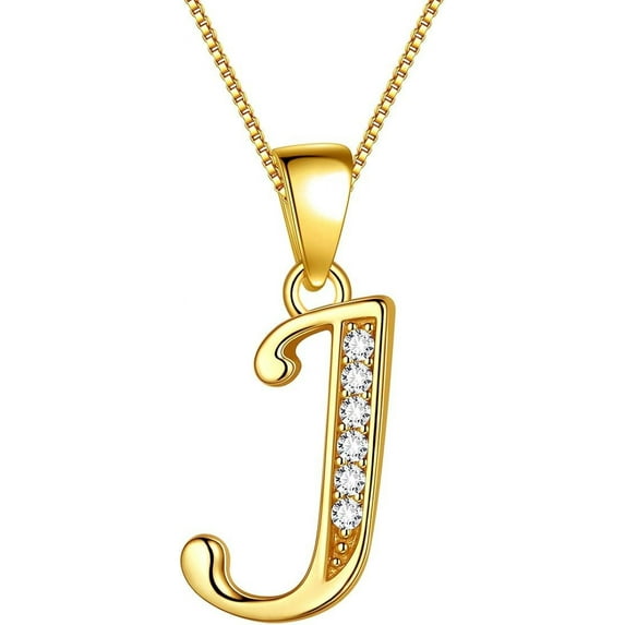 LINLIN 925 Sterling Silver Letter Initial Alphabet White Gold Plated Pendant Necklace 18"