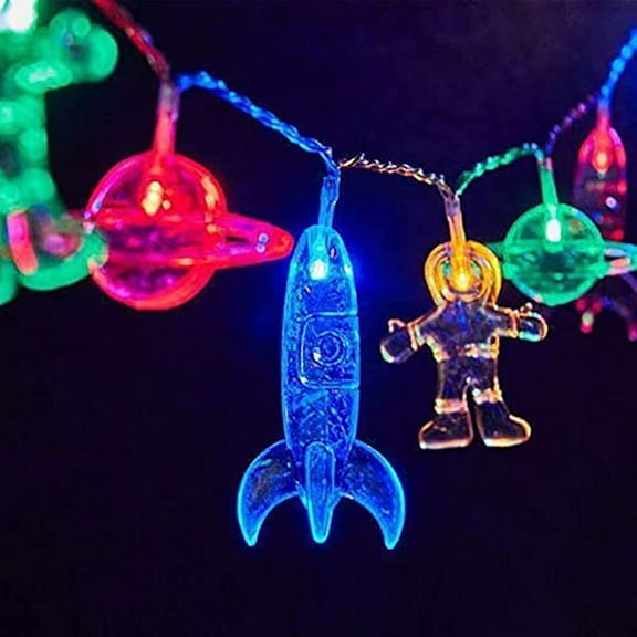 LINLIN Astronaut Spaceship Rocket Pendants String Lights,LED Battery Operated Children's Room Fairy Lights,Party Decorative Lights for Kids Birthday Party Wall Window