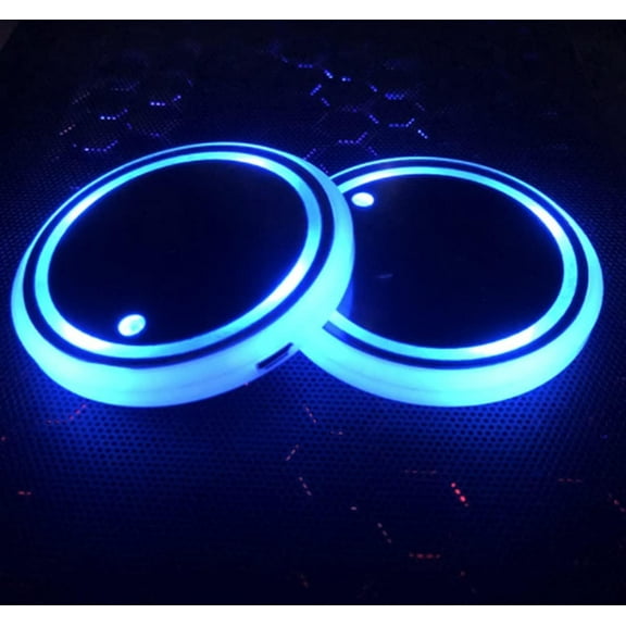 LINLIN Auto Cup Holder Coaster, 2pcs LED Car Coasterss with 7 Colors Luminescent Light Cup Pad, USB Charging Cup Mat for Drink Coaster Accessories Interior Decoration Atmosphere Light