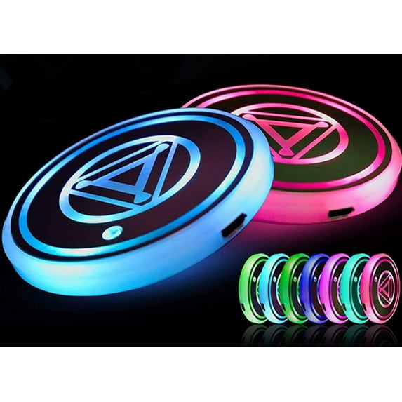 LINLIN Auto Cup Holder Coaster, 2pcs LED Car Coasterss with 7 Colors Luminescent Light Cup Pad, USB Charging Cup Mat for Drink Coaster Accessories Interior Decoration Atmosphere Light