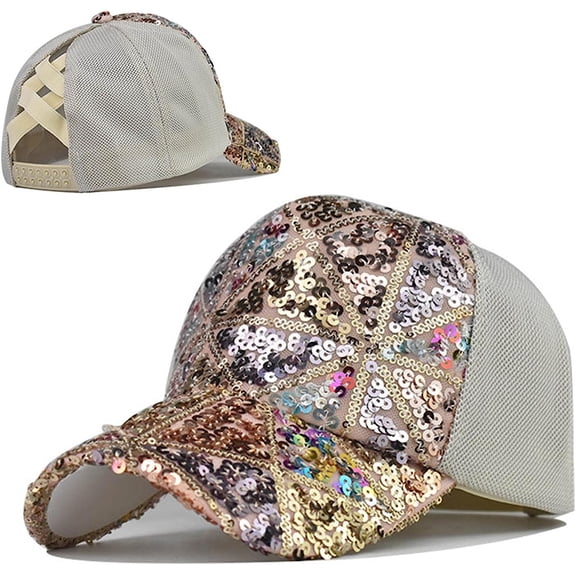 LINLIN Baseball Cap Sun Hat, Rhinestone Sequin Cap, Adjustable Mesh Caps Baseball Party Hat