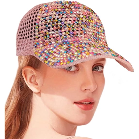LINLIN Baseball Hats Cap for Women, Fashion Diamond-Studded Baseball Cap Personality Rhinestone Mesh Cap Outdoor Sun Shade Cap