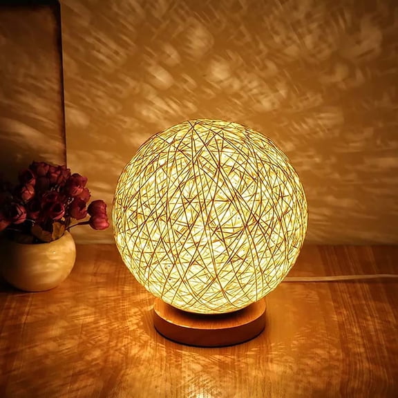 LINLIN Bedside Table Lamp,Minimalist Solid Rattan Shade Wooden Nightstand Lamp Desk Lamp for Bedroom Living Room Office Study