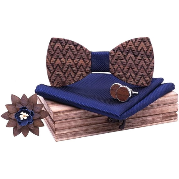 LINLIN Bow Tie, Wooden Bow Tie Business Casual Party Wooden Bow Tie Square Scarf Cufflinks Three Piece Set Wood Hollow Carved