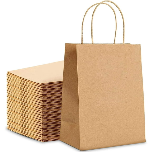 LINLIN Brown Paper Bags With Handles, Small Paper Gift Bags, Eco-Friendly Kraft Shopping Carrier Bags for Wedding, Christmas, Easter, Birthday Parties & Merchandise Retail