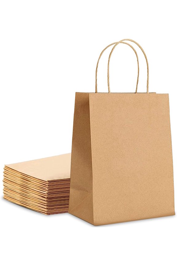 Brown Paper Bags With Handles, Small Paper Gift Bags, Eco-Friendly Kraft Shopping Carrier Bags for Wedding, Christmas, Easter, Birthday Parties & Merchandise Retail